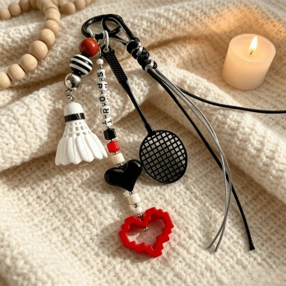 Badminton Racket Keychain with Beaded Accent