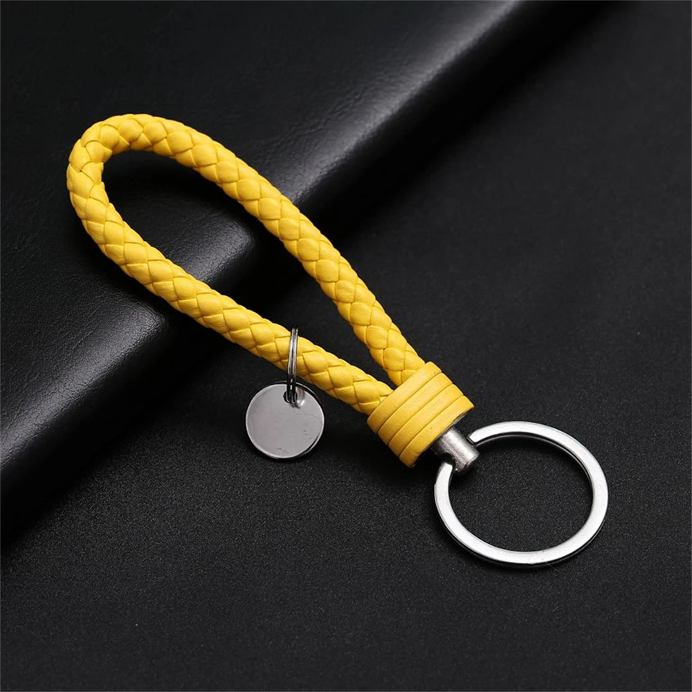 Braided PU Leather Keychain with Silver Buckle