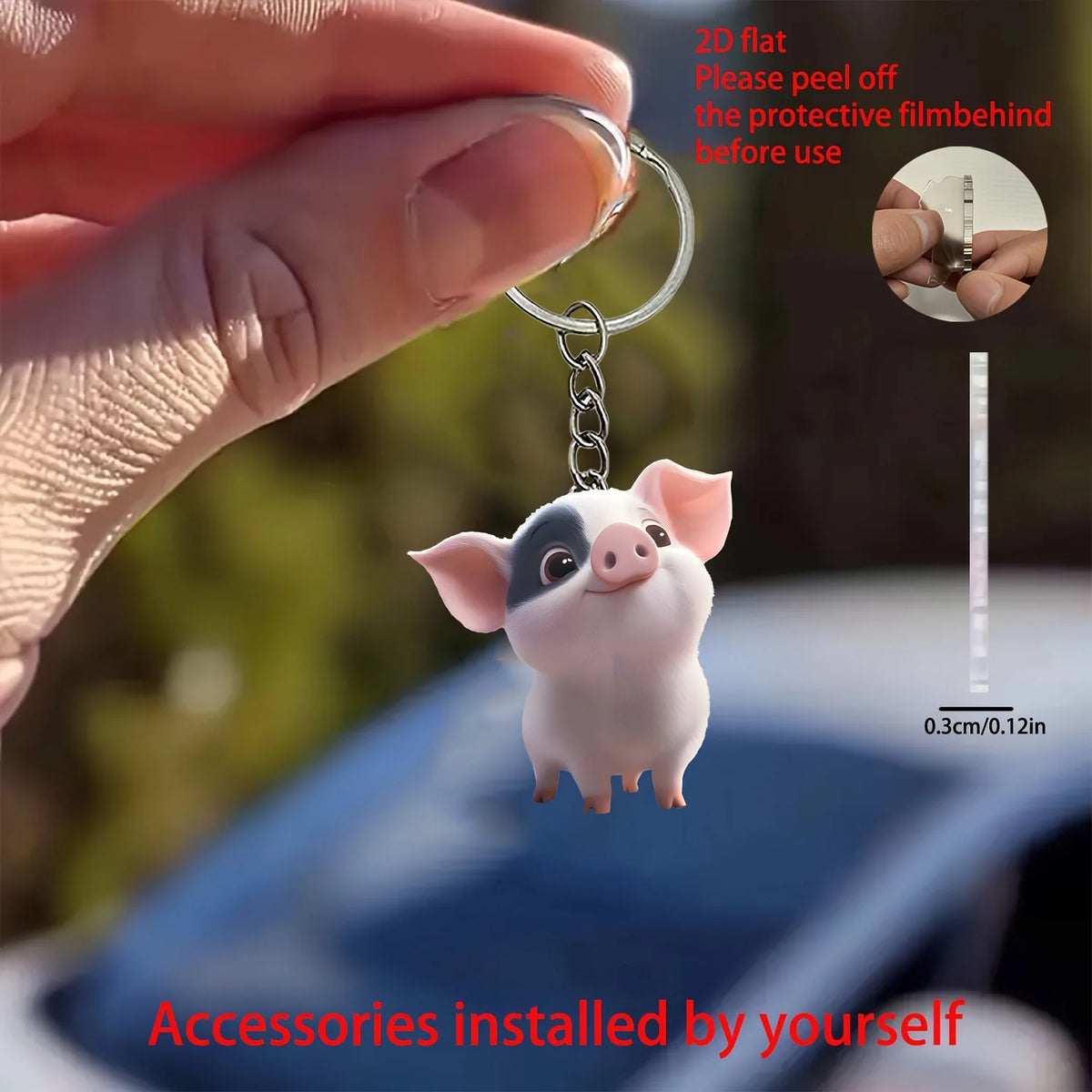 Pig-Shaped Acrylic Keychain with 5 cm Flat Charm