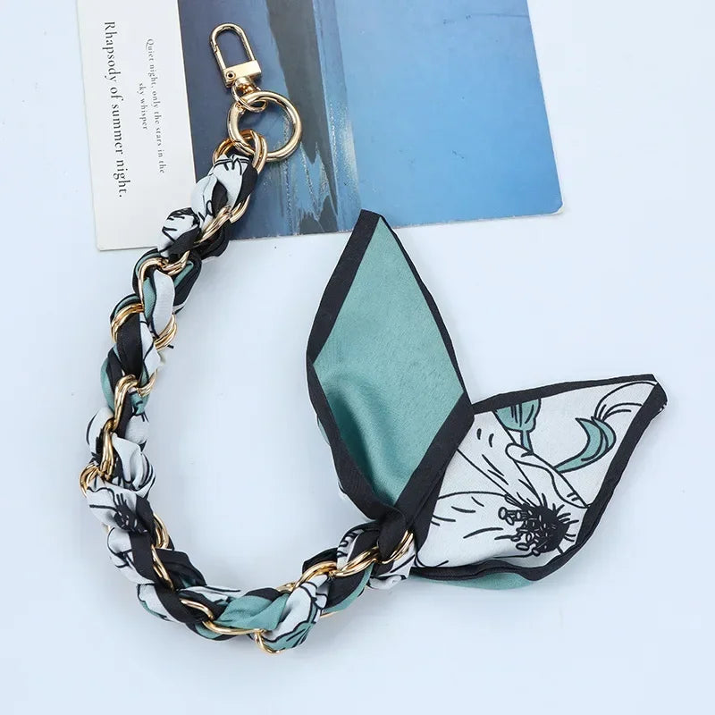 Mobile Phone Chain Key Chain Creative Hand Chain New Woven Silk Scarf Double Buckle Mobile Phone Lanyard Wrist Strap