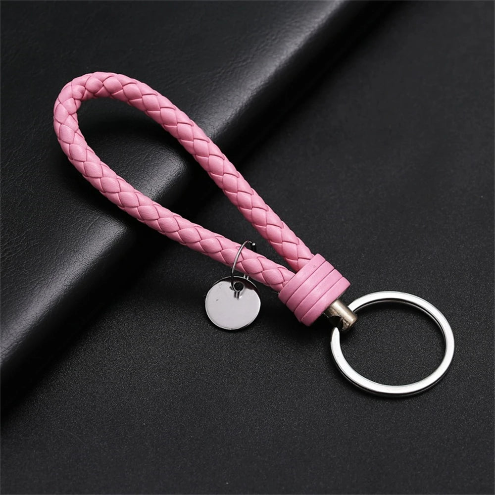 Braided PU Leather Keychain with Silver Buckle