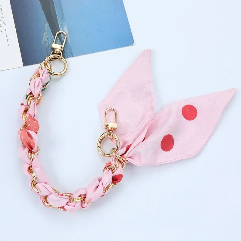 Mobile Phone Chain Key Chain Creative Hand Chain New Woven Silk Scarf Double Buckle Mobile Phone Lanyard Wrist Strap