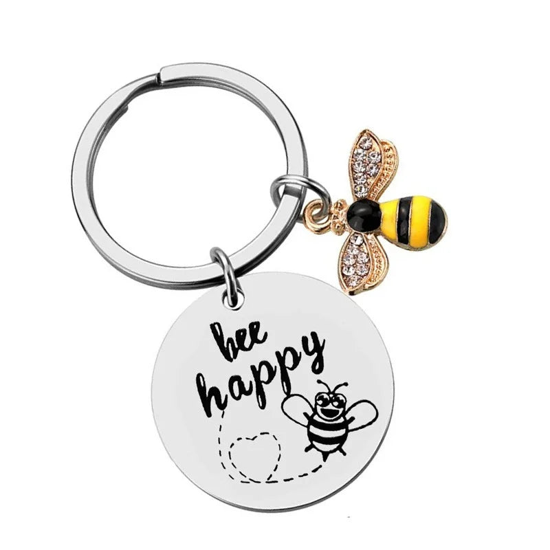 Bee Happy Keychain - Inspirational Gift for Women, Mom, Daughter, Son, Niece, Nephew, and Friends - Perfect for Birthdays, Chris