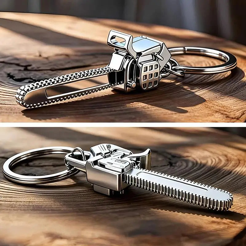 Miniature Chainsaw Keychain in Polished Chrome
