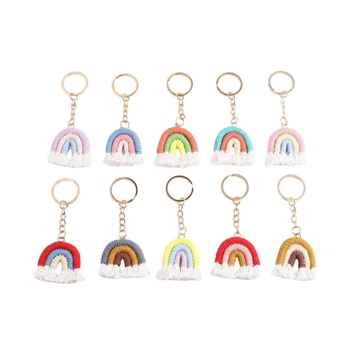 Rainbow Woven Tassel Keychain with Clasp