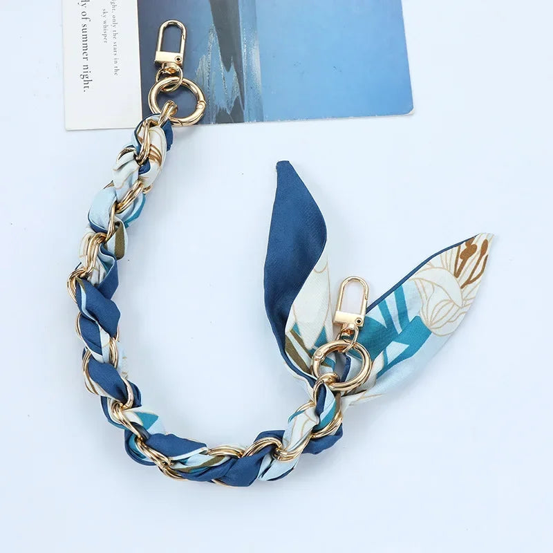 Mobile Phone Chain Key Chain Creative Hand Chain New Woven Silk Scarf Double Buckle Mobile Phone Lanyard Wrist Strap