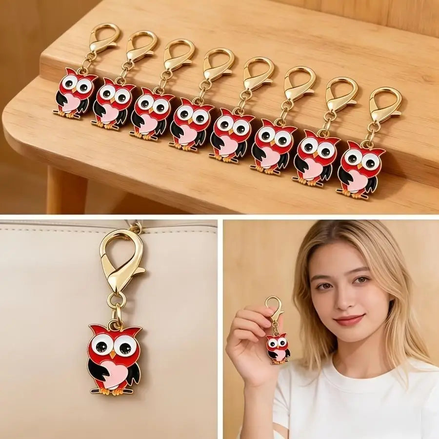 1/5/10/20/50/100pcs Kawaii Owl Keychain Set - Red And Owl, Expressive Eyes, Durable Zinc Alloy, Perfect for Birthdays, Christmas