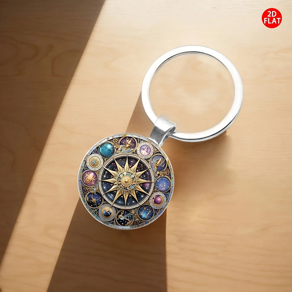Round Celestial Keychain in Glass and Zinc Alloy