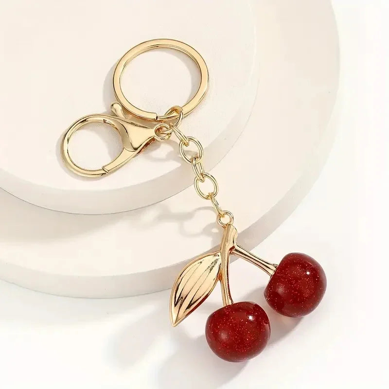 Cherry Keychain and Bag Charm with Gold-Tone Clasp