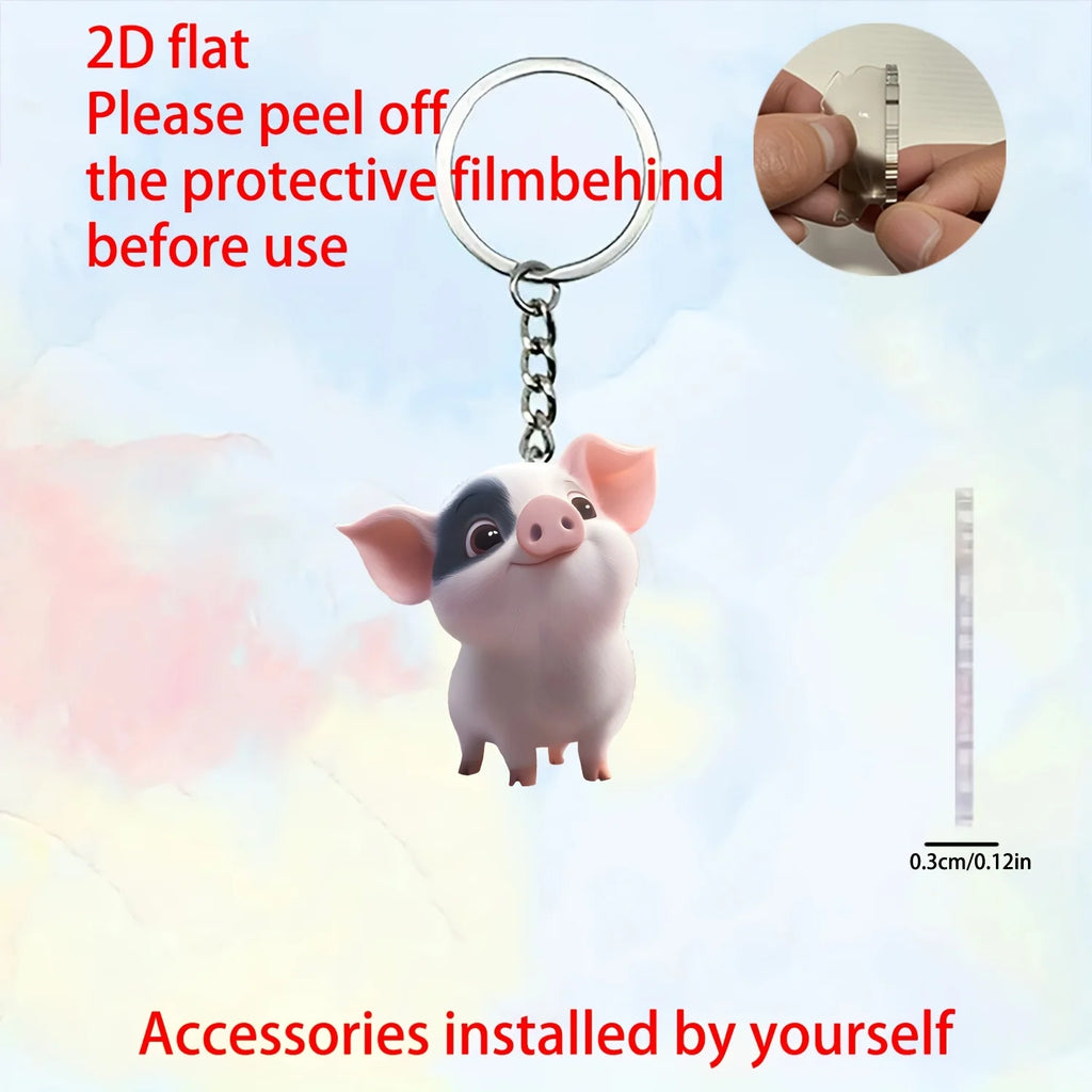 Pig-Shaped Acrylic Keychain with 5 cm Flat Charm