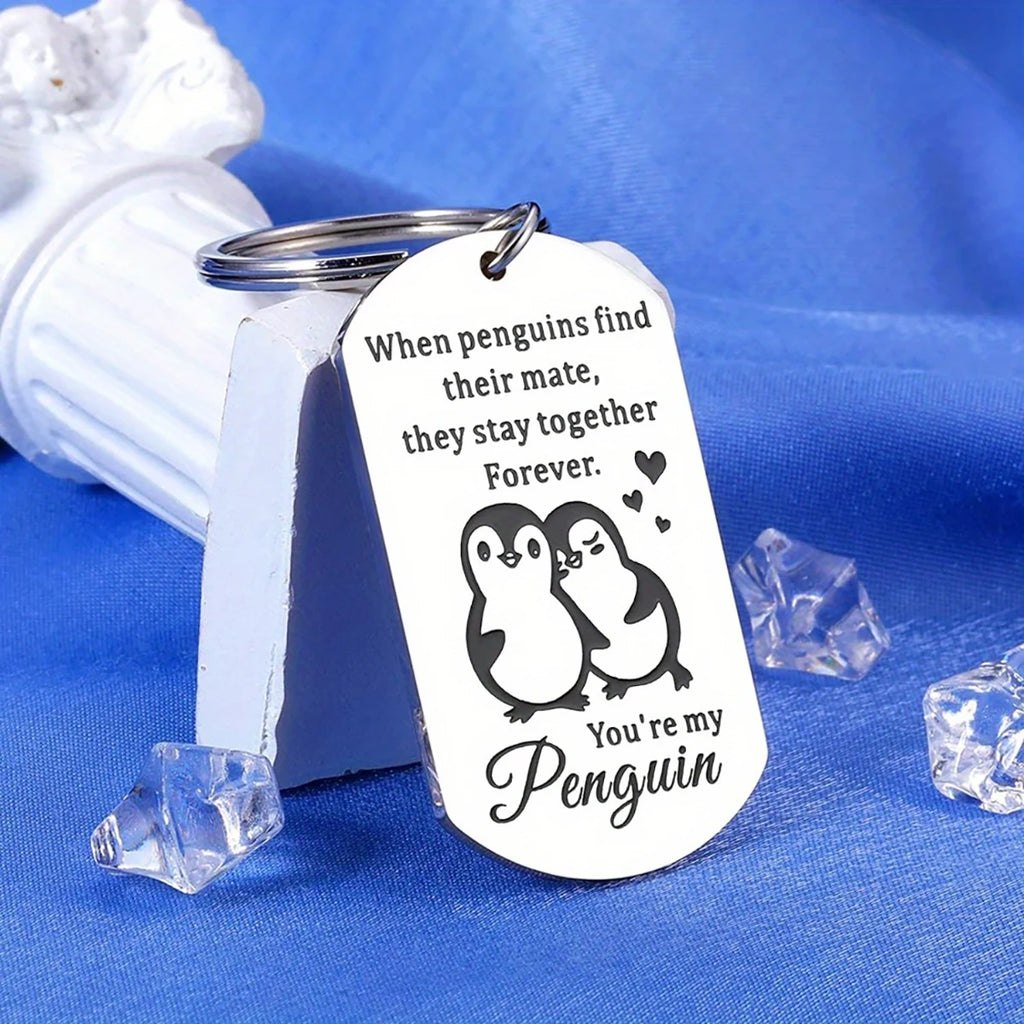Engraved Penguin Stainless Steel Keychain
