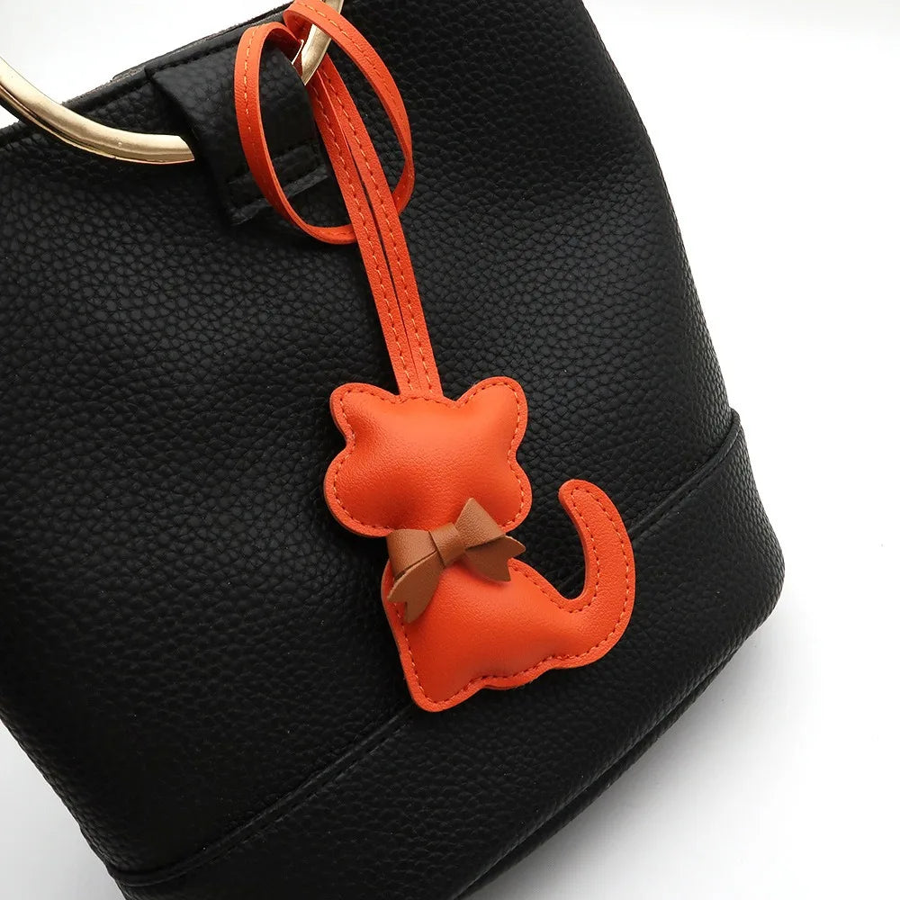Cat-Shaped PU Leather Keychain