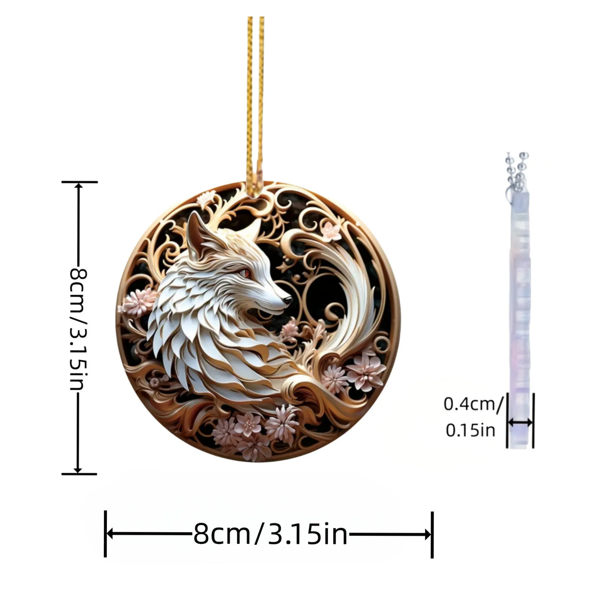 Adorable 2D Fox Keychain with Rose Acrylic Hanging Ornament Durable Car Pendant Lightweight Halloween Holiday Gift Charm for Car