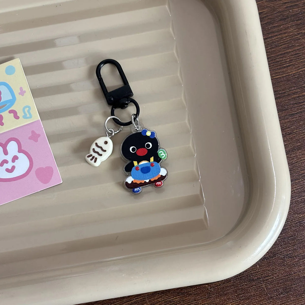 Cartoon Penguin Acrylic Keychain with Matte Black Hardware
