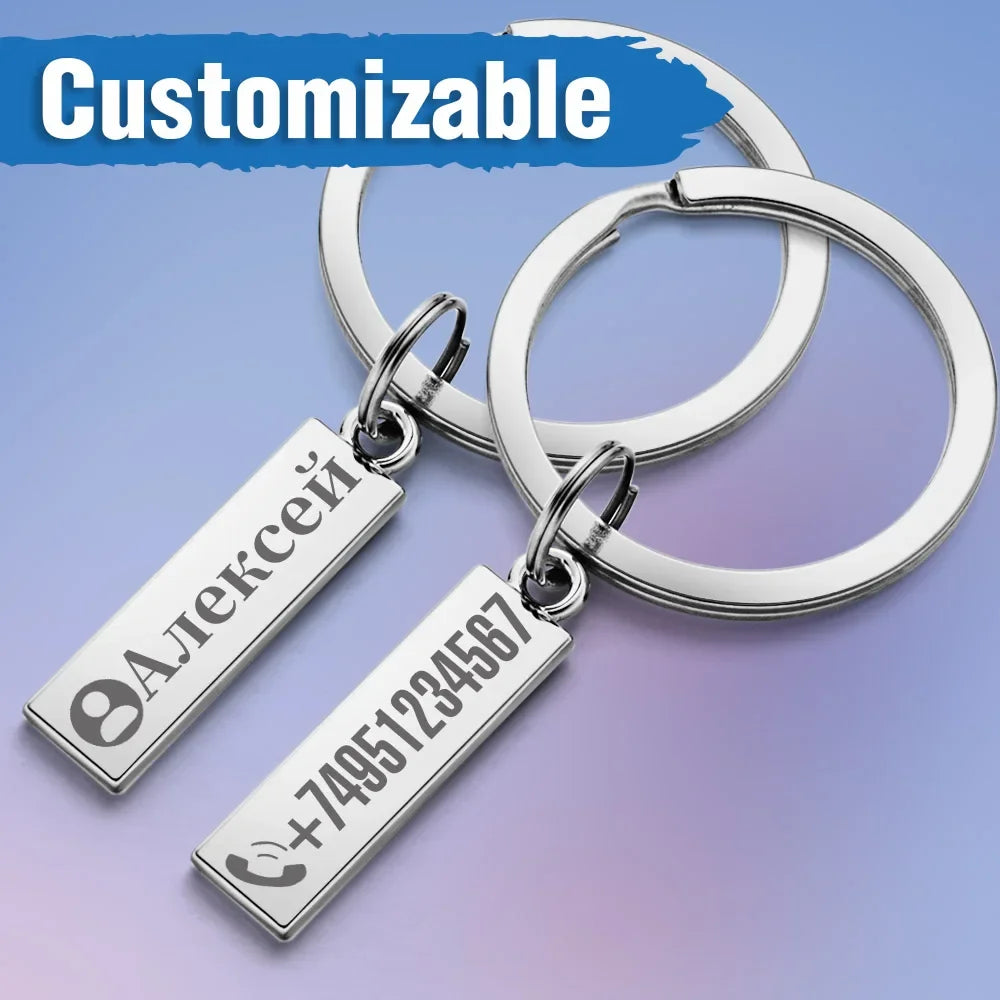Anti-lost Keychain Small Chic Personalized Customized Keyring  for Car Name Phone Number Men Women Gift  Key Chain Holder P021
