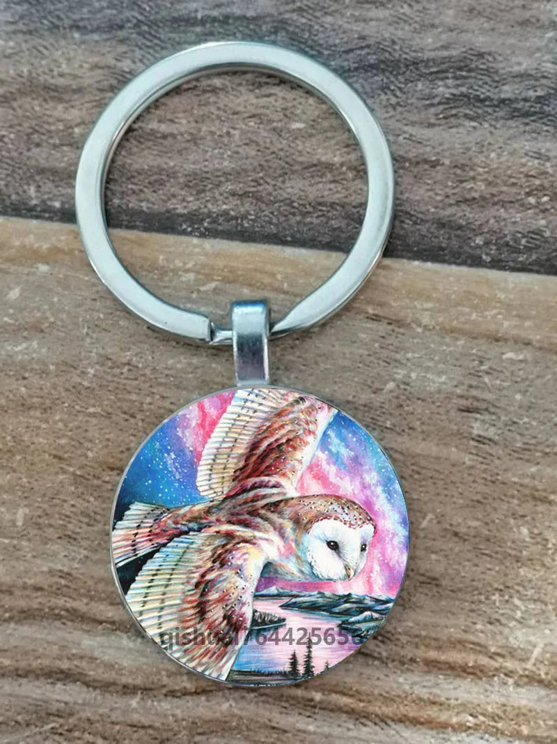 Owl Picture Keychain with Zinc Alloy and Glass