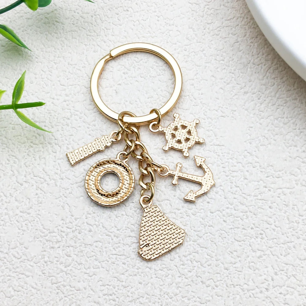 Nautical Charm Keychain in Gold-Tone Alloy