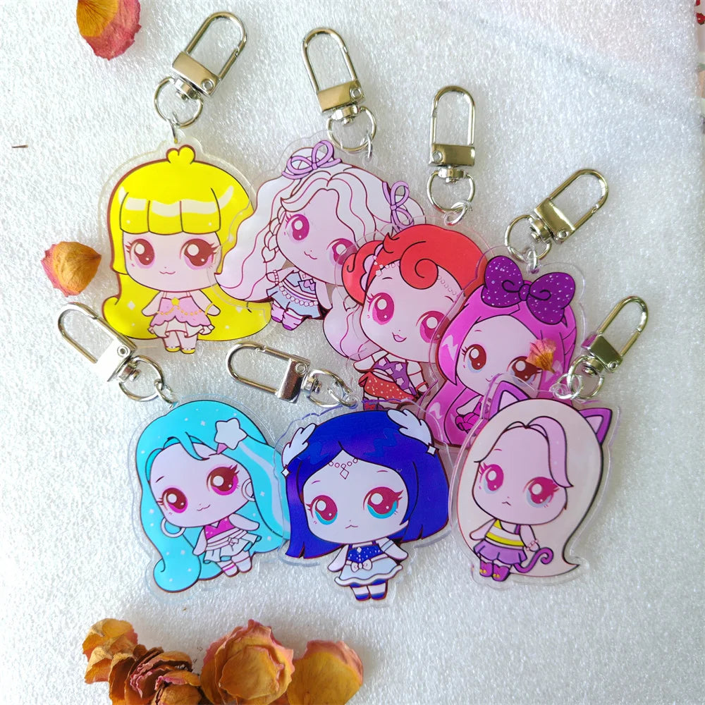 Kpop Cartoon Keychain Cute Bag Charms Double-sided Print Jiwoo Carmen Yuha Stella Juun Fans Collection Accessories