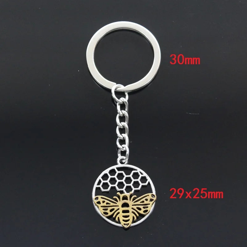 New Keychain 29x25mm Gold Color Bee Honeycomb Honeybee Pendants DIY Men Car Key Chain Ring Holder Keyring Souvenir Jewelry Gift