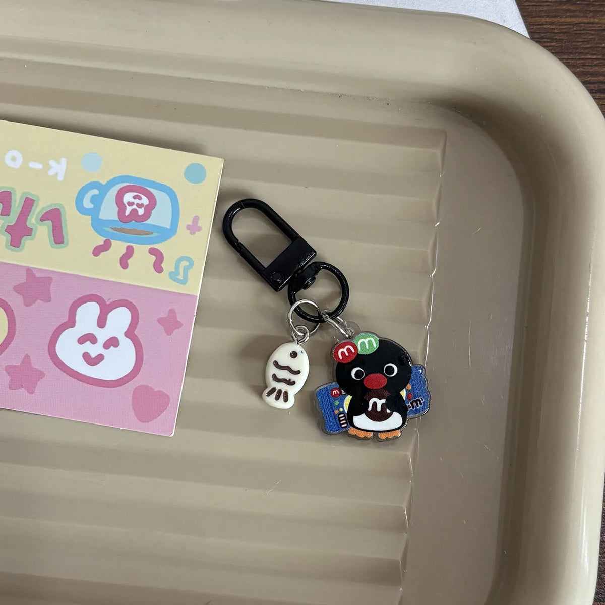 Cartoon Penguin Acrylic Keychain with Matte Black Hardware