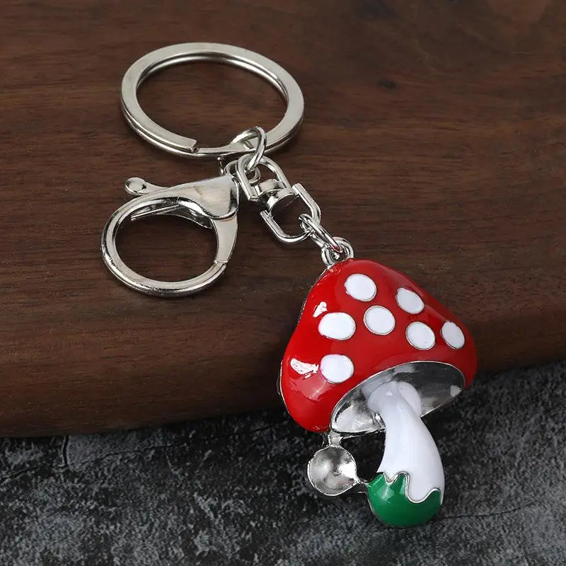 Mushroom Enamel Keychain with Charm Bell