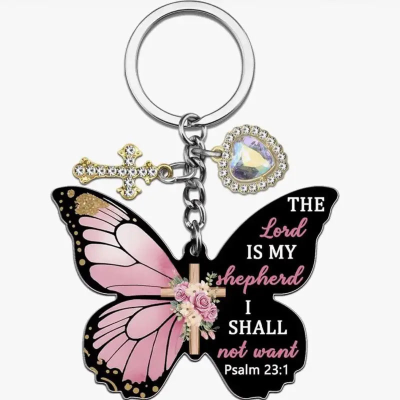 Butterfly Keychain with Inspirational Verse