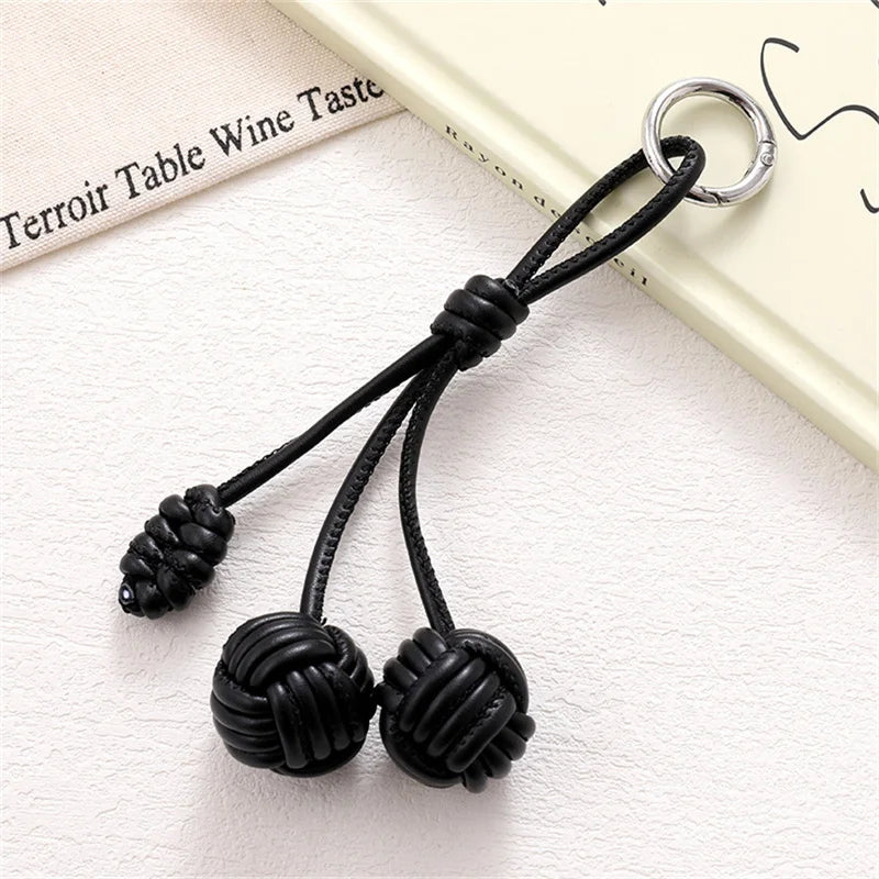 Hand-Woven Double Ball Charm Keychain