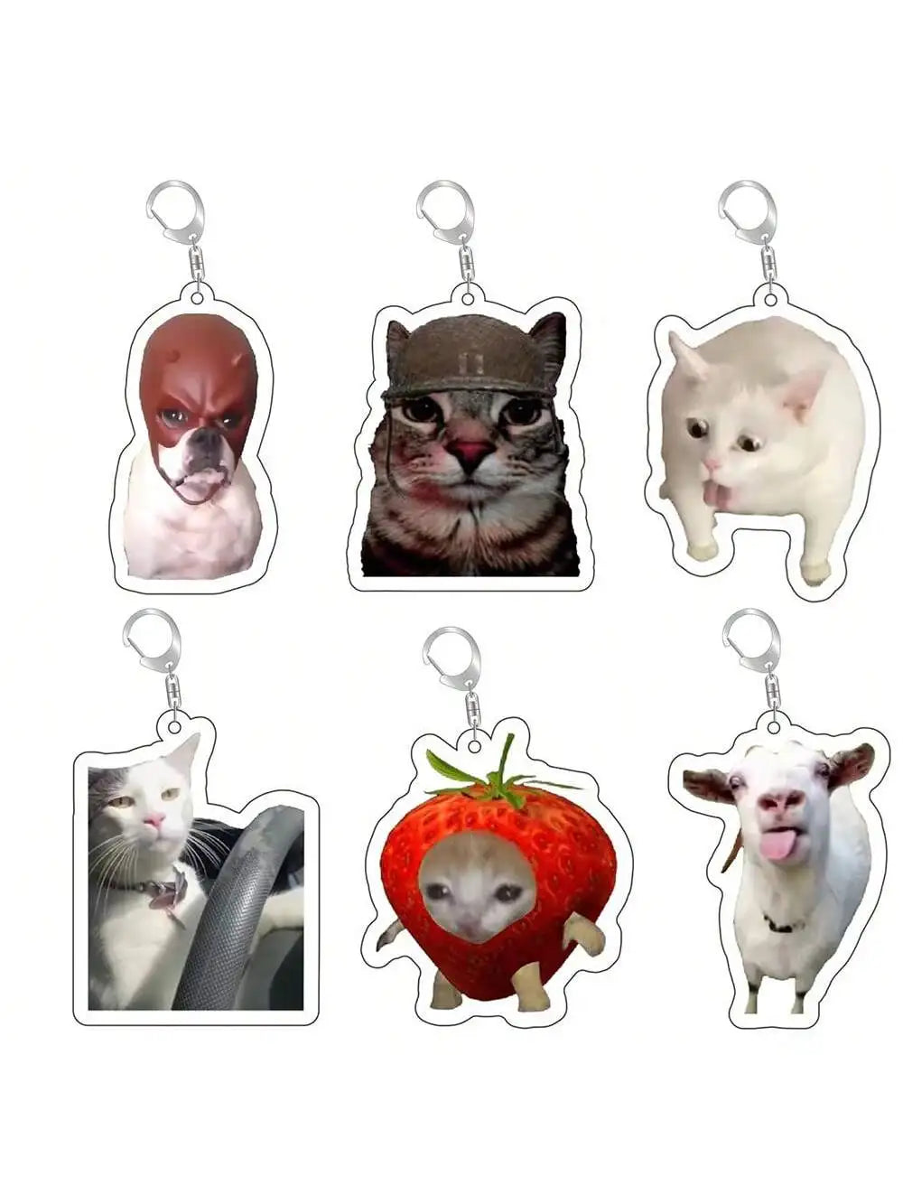Cat and Dog Meme Charm Keychain with D-Ring Clasp