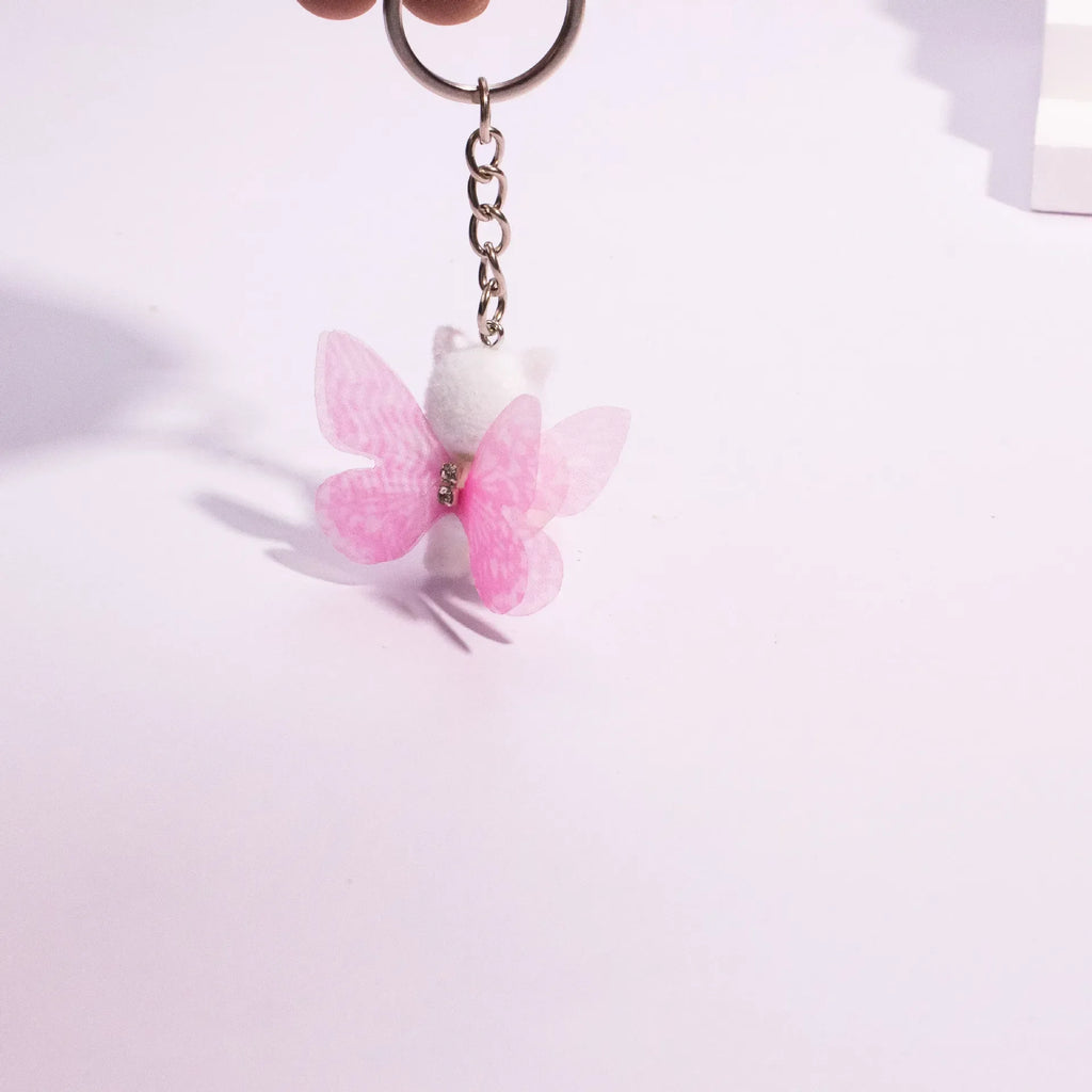 Resin Cat Keychain with Butterfly Wings
