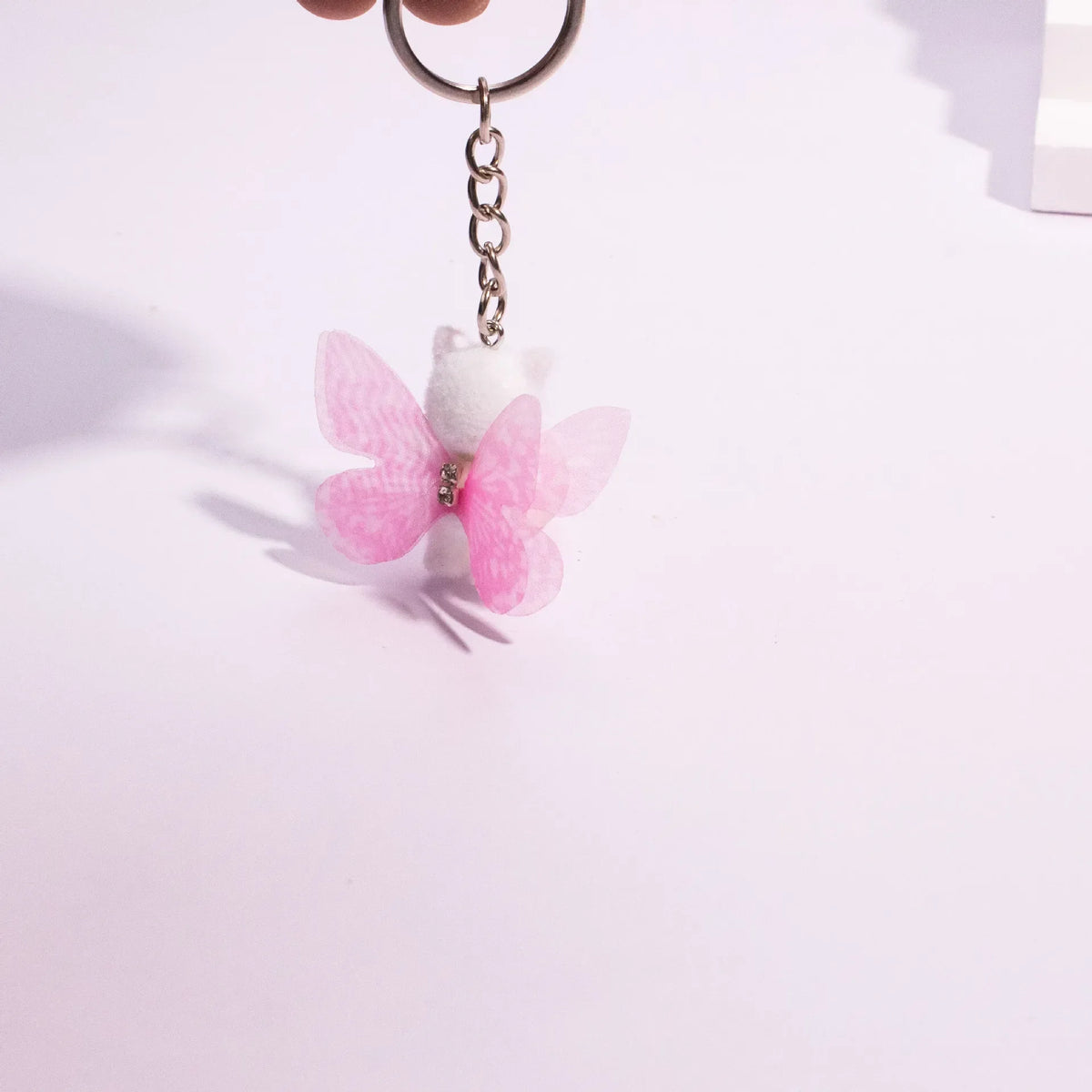 Flocked Cat Keychain with Butterfly Wings