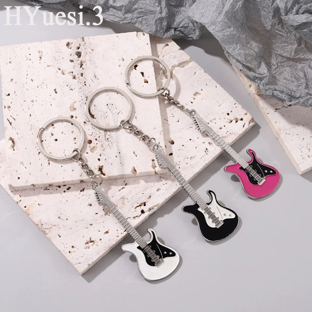 Metal Guitar Keychain in Silver-Tone Zinc Alloy