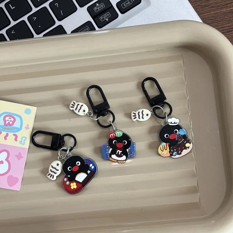 Cartoon Penguin Acrylic Keychain with Matte Black Hardware