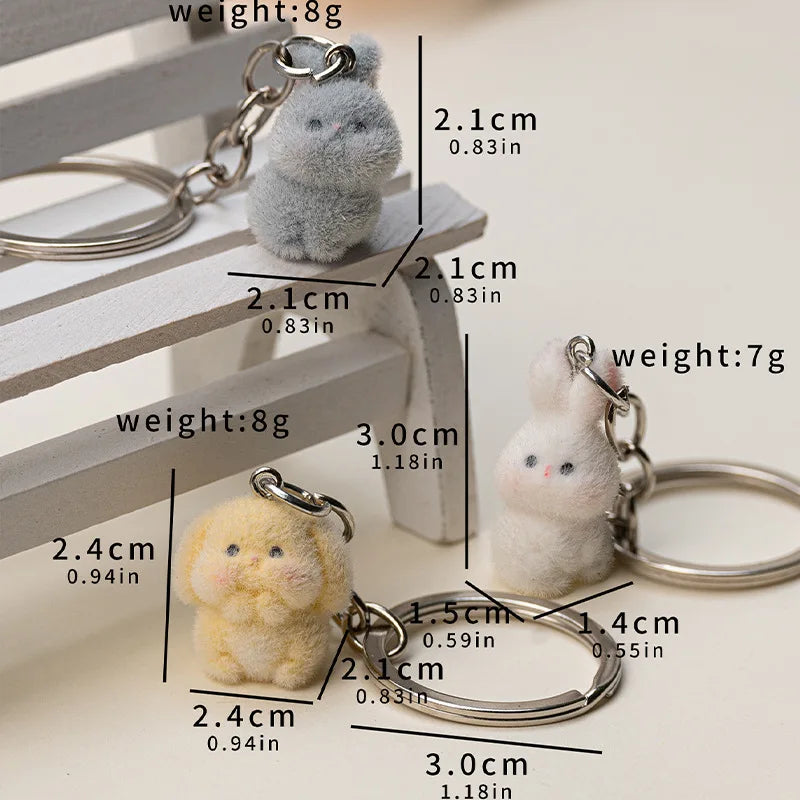 Flocked Rabbit Keychain Pendant