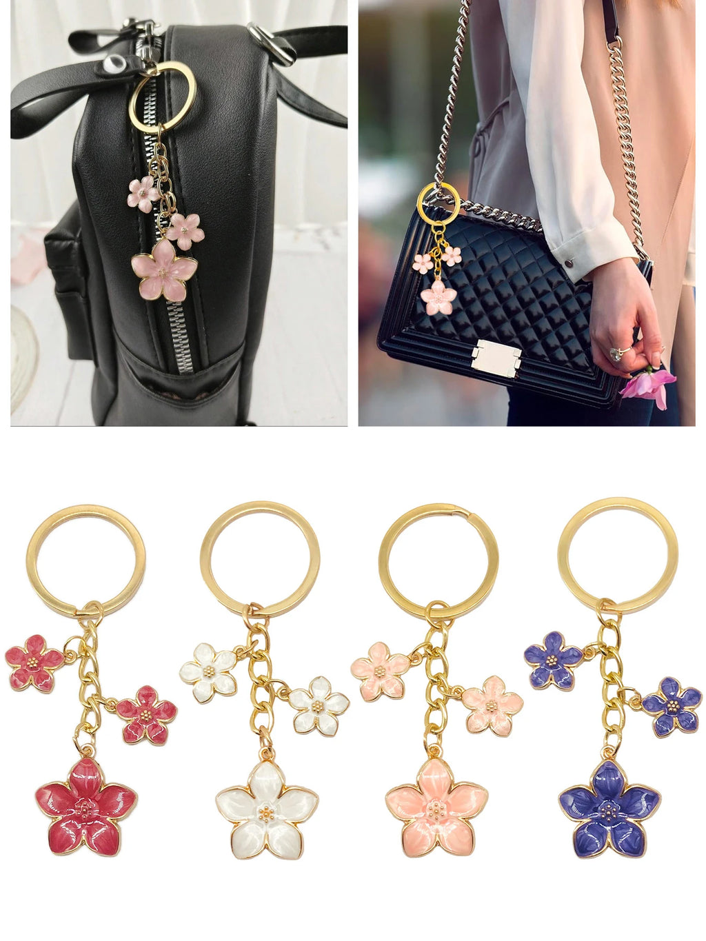 Blossom Flower Metal Bag Charm Keychain