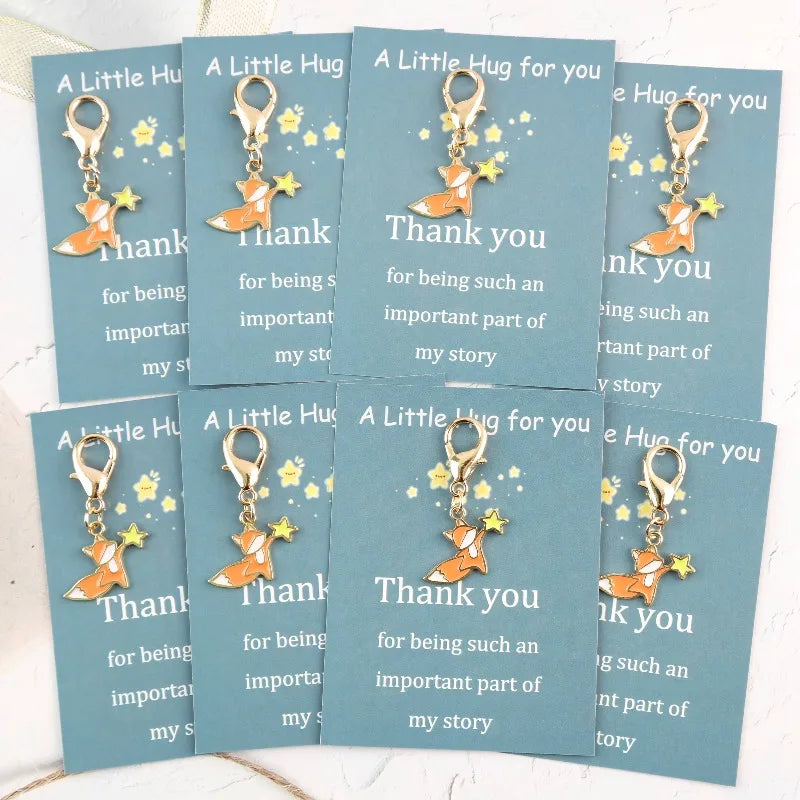 8Cute little fox keychain set，Attached“A little hug for you”Inspirational greeting card、Decorative bag、Backpack Ornaments、Car Ke