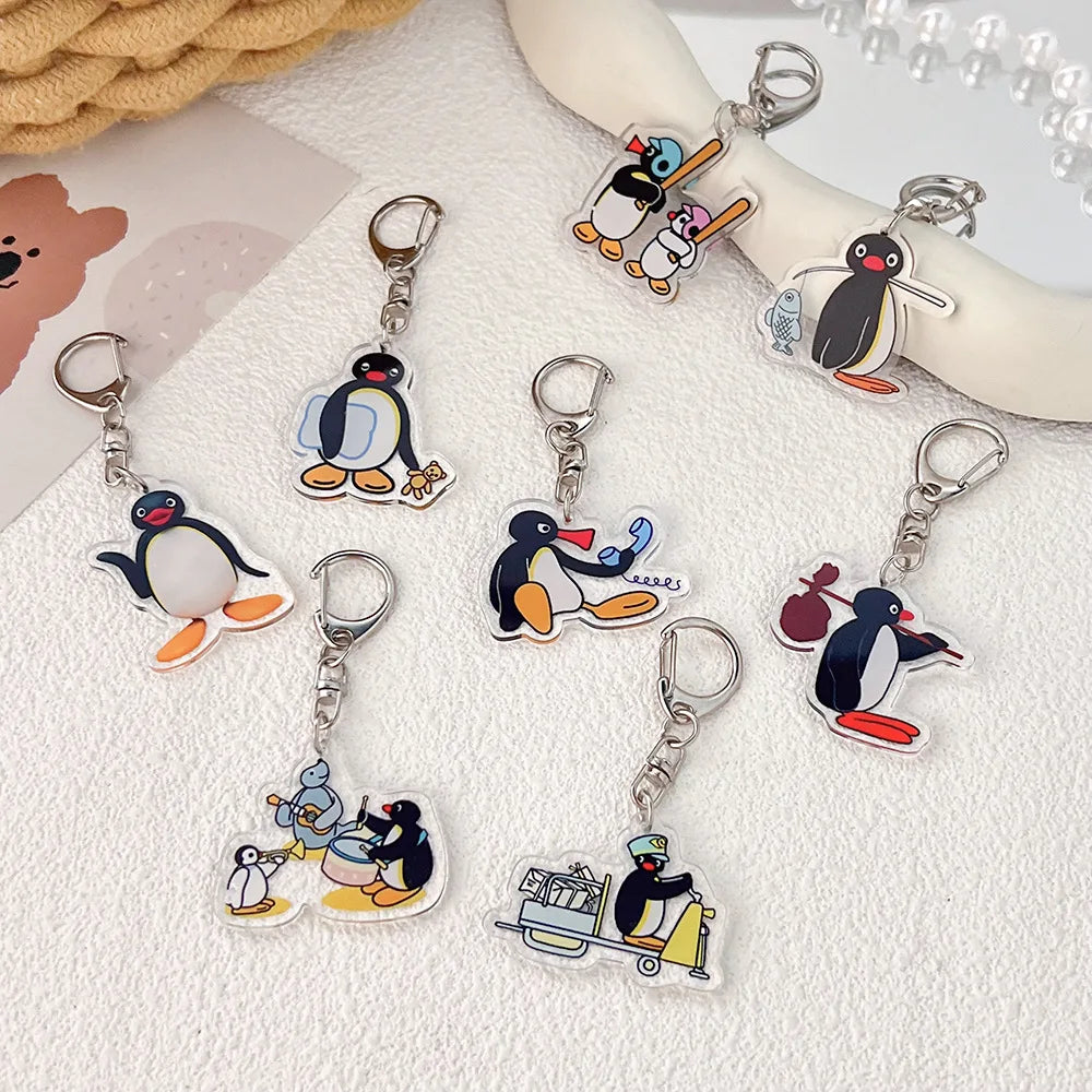 Cartoon Penguin Acrylic Keychain with Swivel Clasp