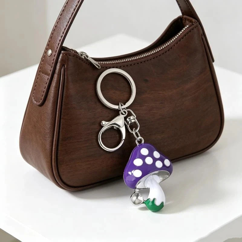 Mushroom Enamel Keychain with Charm Bell