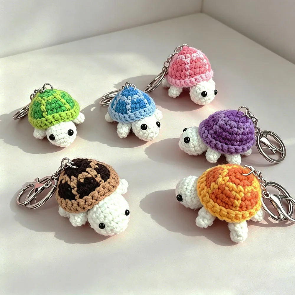 Crocheted Turtle Keychain with Metal Key Ring