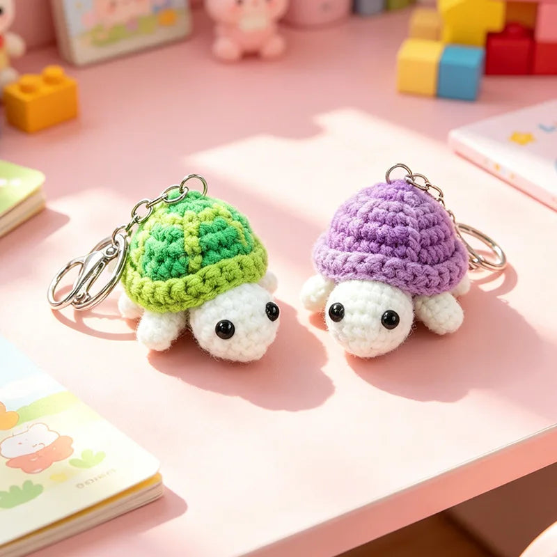 Crocheted Turtle Keychain with Metal Key Ring