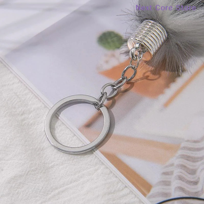 Faux Fur Animal Tail Keychain with Split Ring