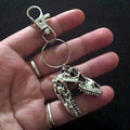 T-Rex Skull Keychain in Antique Silver Tone