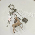 Deer Keychain Cute Handmade Korean Style DIY Bead Portable Phone Charm Pendant for Bag Purse Women Birthday Gift