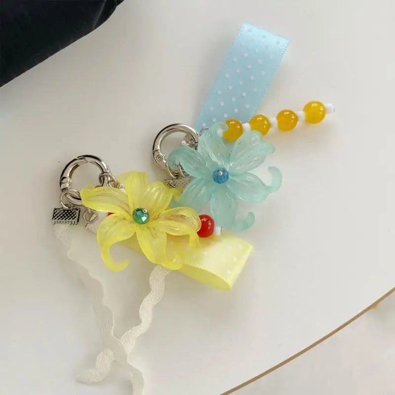 Translucent Glass Flower Keychain and Bag Charm