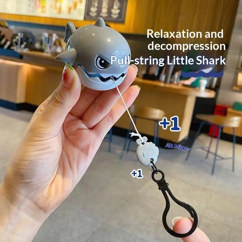 Pull String Biting Shark Keychain Funny Stress Relief Fidget Toy Cute Shark Pendant For Backpack Bag Decor Car Key Accessories