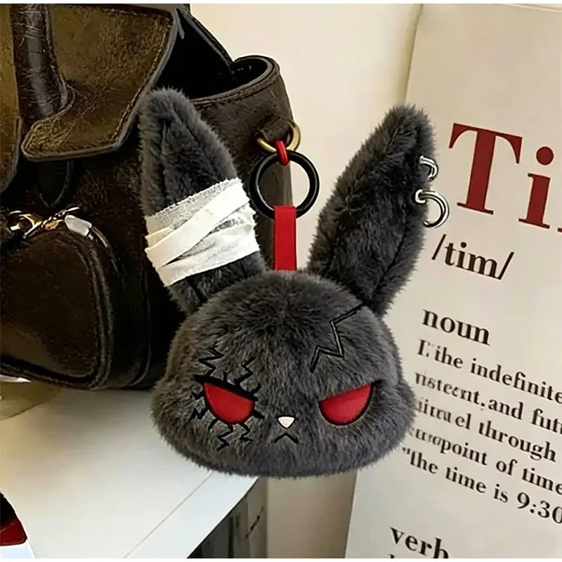Gothic Rabbit Plush Keychain with Pierced Ears