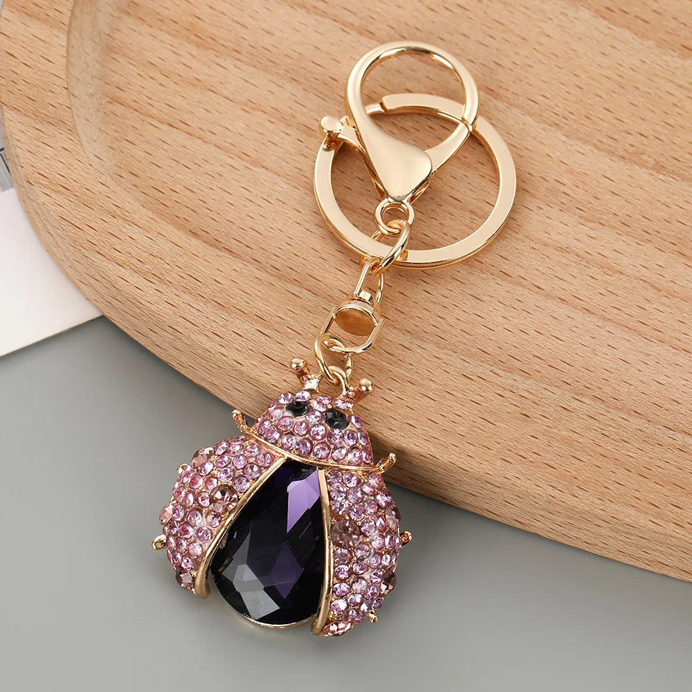 Ladybug Keychain with Purple Rhinestones