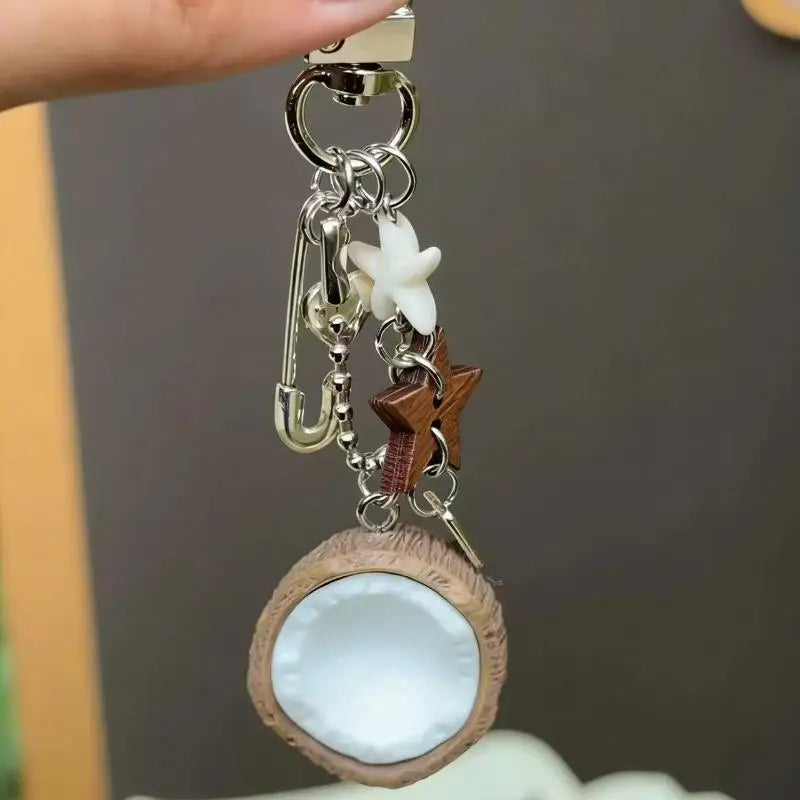 Coconut and Starfish Beaded Bag Charm
