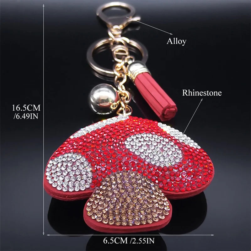 Mushroom Charm Keychain with Red Tassel