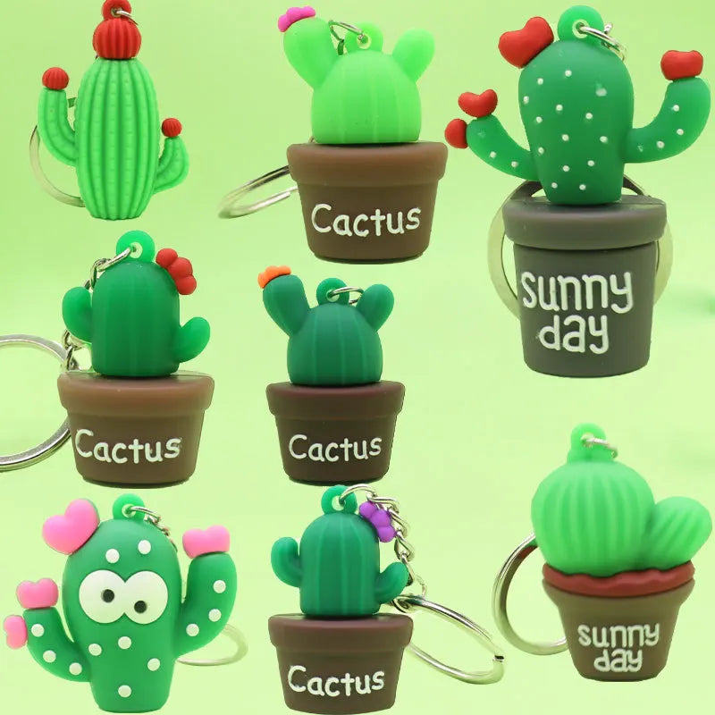 Potted Cactus Charm Keychain with O-Buckle