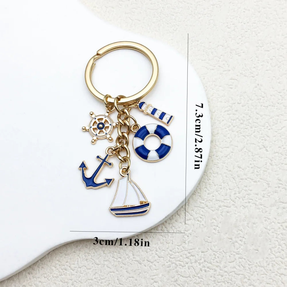 Nautical Charm Keychain in Gold-Tone Alloy